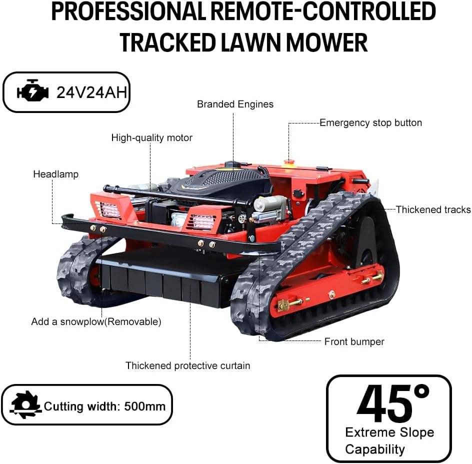 Infront Remote Control Lawn Mower, 20" Width, Track Design for Steep Slopes