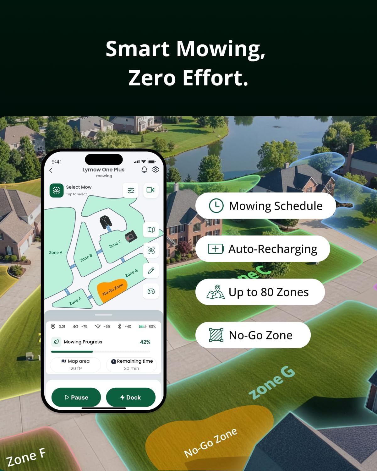 Lymow One Plus Robot Lawn Mower, Wire-Free RTK+Vision, AWD for 45° Slopes, 1.73 Acres