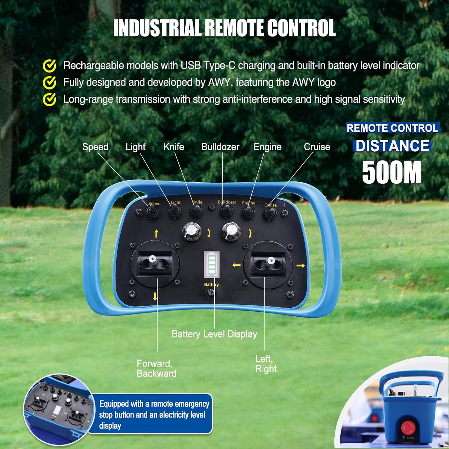 AIWEIYA Remote Control Lawn Mower, Hybrid Crawler Track Slope Mower