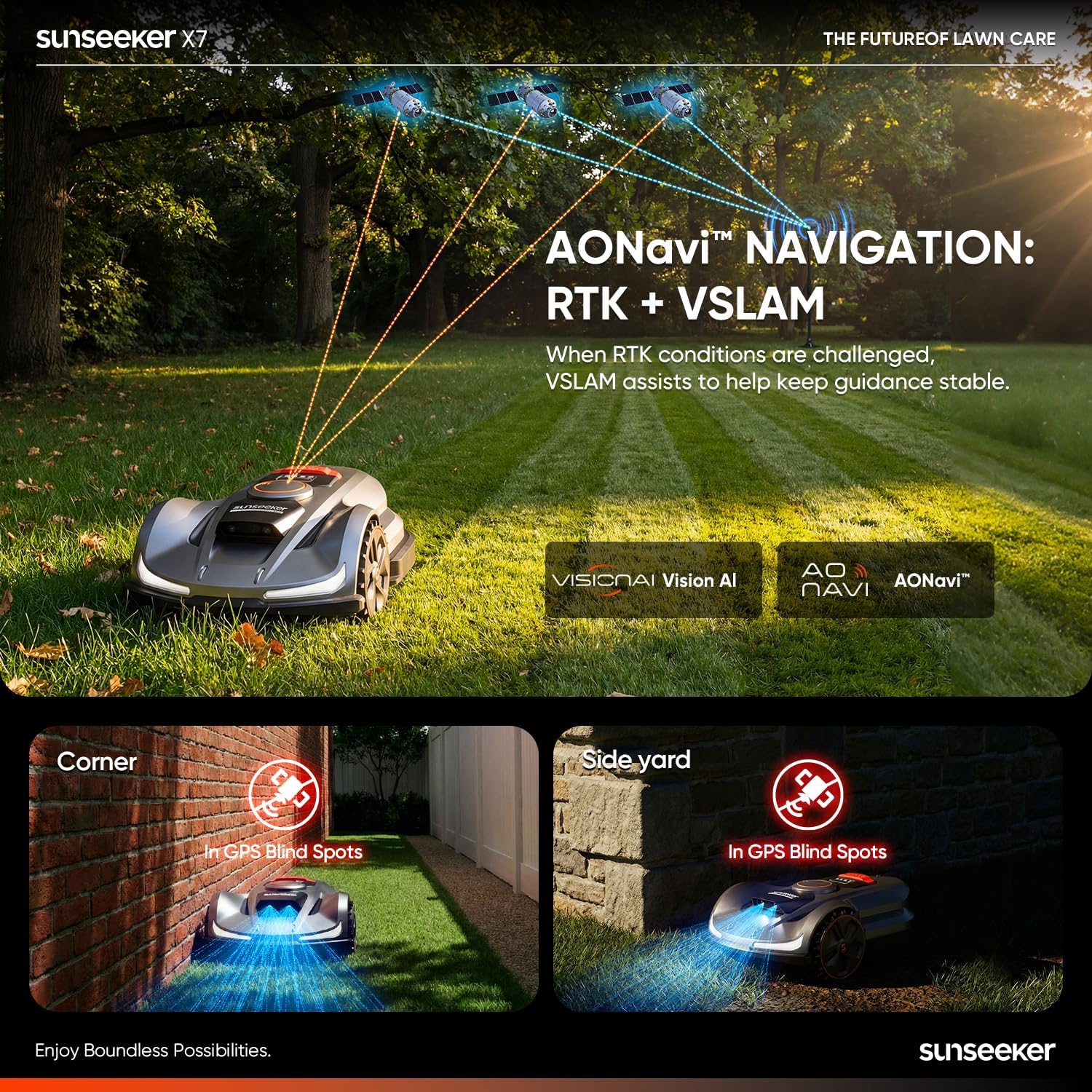 Sunseeker X7 Wireless Robot Lawn Mower with RTK & Vision AI, 0.75 Acre