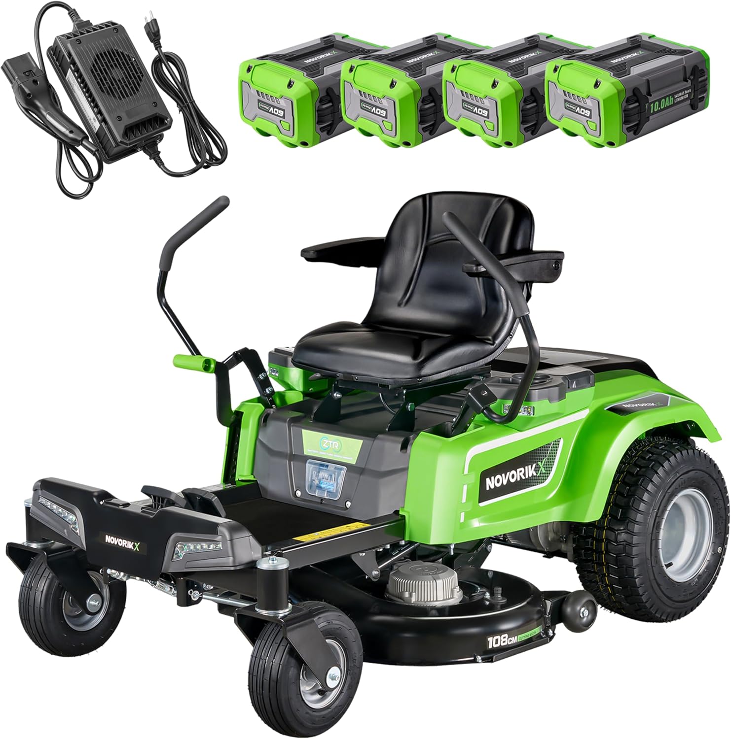 NovorikX 54V 42'' Cordless Electric Zero Turn Riding Mower with 4 Batteries