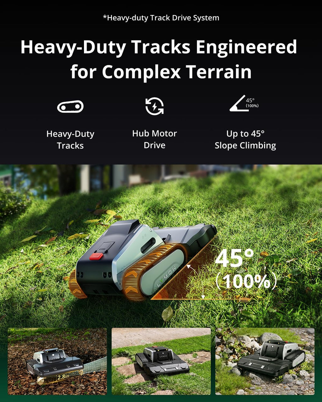 Lymow One Plus Robot Lawn Mower, Wire-Free RTK+Vision, AWD for 45° Slopes, 1.73 Acres