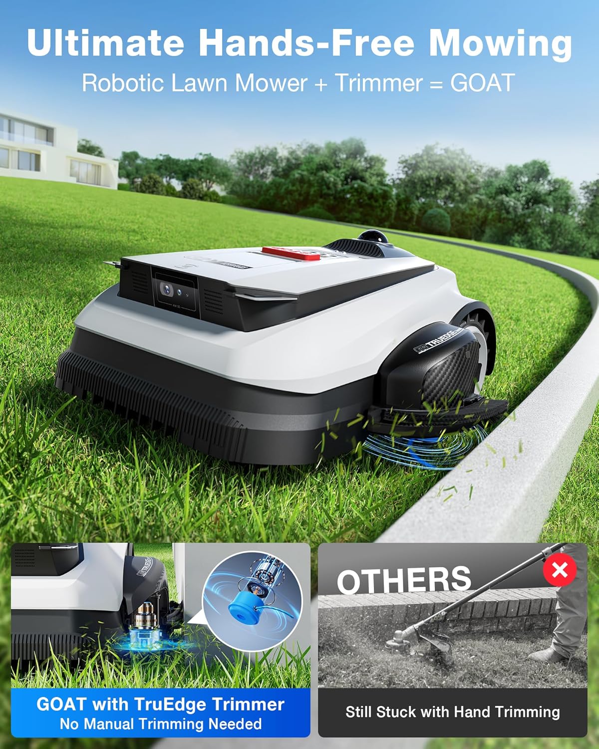 ECOVACS Goat A3000 LiDAR PRO Robotic Lawn Mower, Dual-LiDAR Navigation, 3/4 Acre