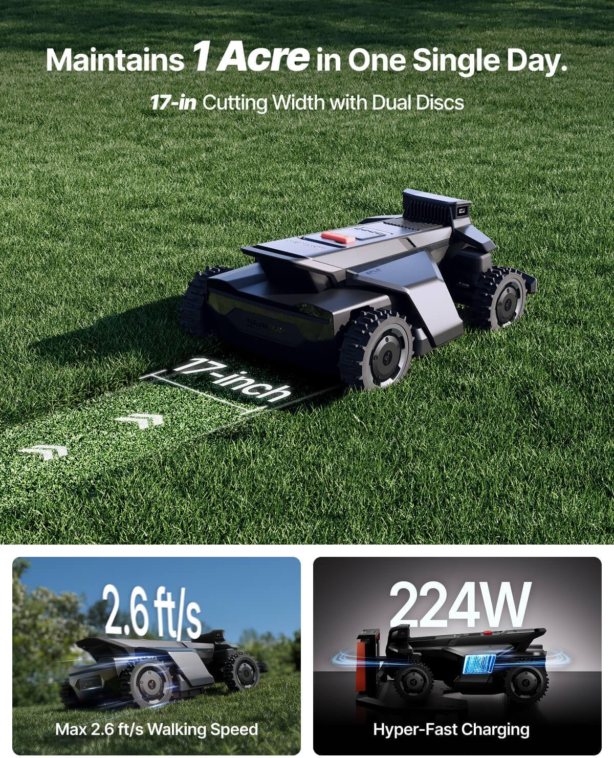 Segway Navimow X450 Wire-Free Robot Lawn Mower, 4WD for 84% Slopes, 1.5 Acres