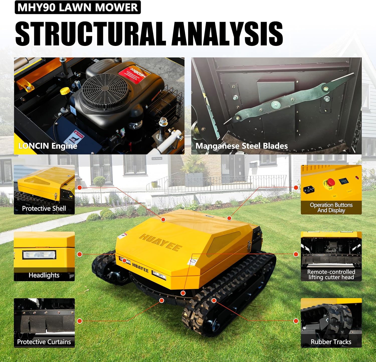 MHY90 608cc Hybrid Crawler Remote Control Lawn Mower, All-Terrain Cutter