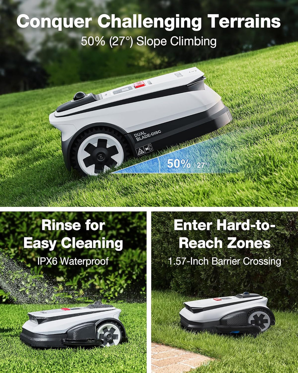 ECOVACS Goat A3000 LiDAR PRO Robotic Lawn Mower, Dual-LiDAR Navigation, 3/4 Acre